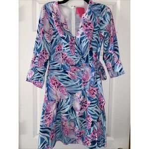 Lilly Pulitzer Laeda Wrap Stretch Dress Womens S Floral Ruffles Resort Summer